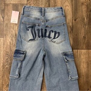 JUICY COUTURE Wide Leg High Rise cargo Jeans Pockets Logo Women’s Sz 3/26